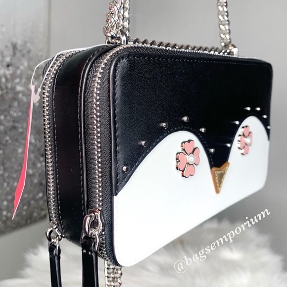 Kate Spade Chain DBL Zip Frosty Penguin Crossbody - Picture 3 of 8